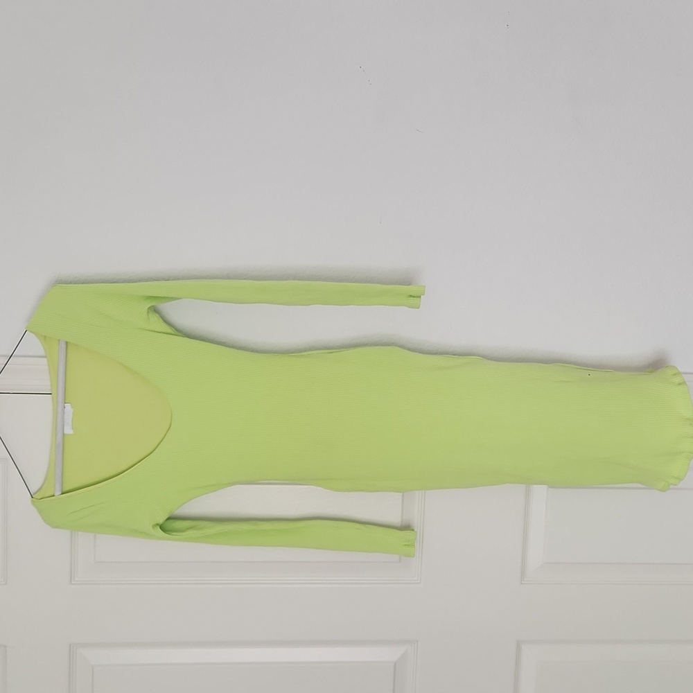 Meshki Ribbed Bodycon Midi Longsleeved Lime Green Dress Size Medium - Picture 6 of 11